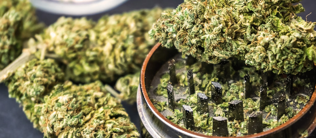 Close up of a metal weed grinder
