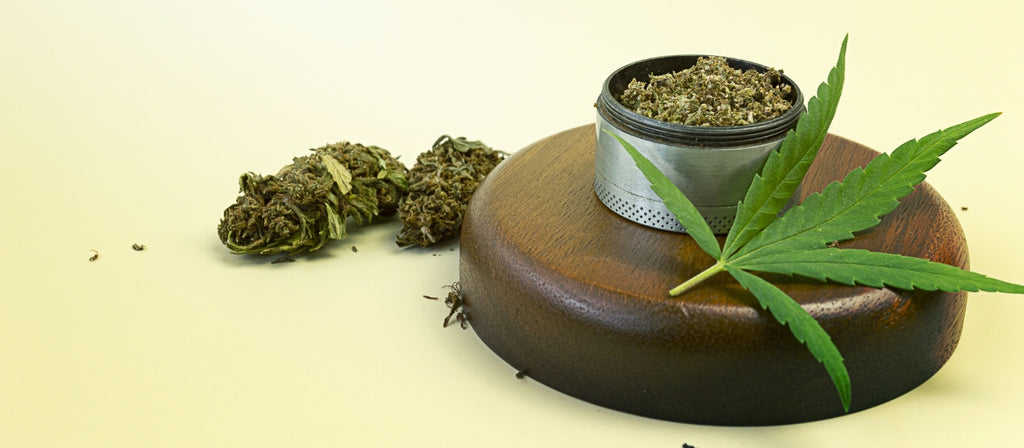 Metal weed grinder with cannabis