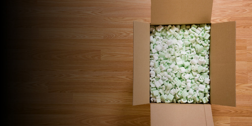 Box filled with packing peanuts