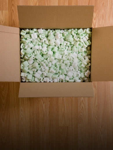 Box filled with packing peanuts