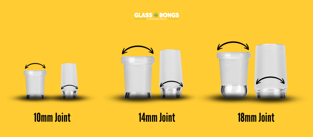 Three different bong joint sizes including 10mm, 14mm and 18mm