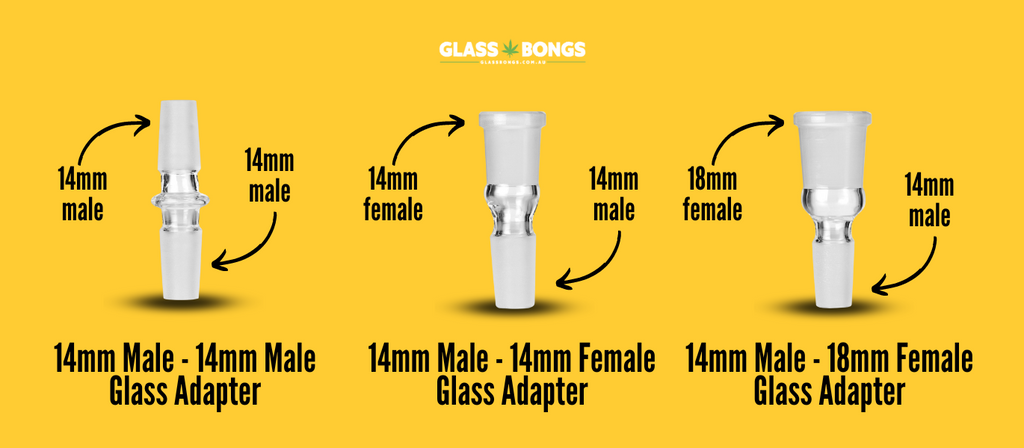 Three different sizes of glass joint sizes and adapters