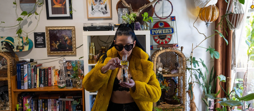 Woman smoking Bud Bottle Bong 23cm