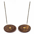 Wooden Round Incense Ash Catcher Holder with Brass Inlay