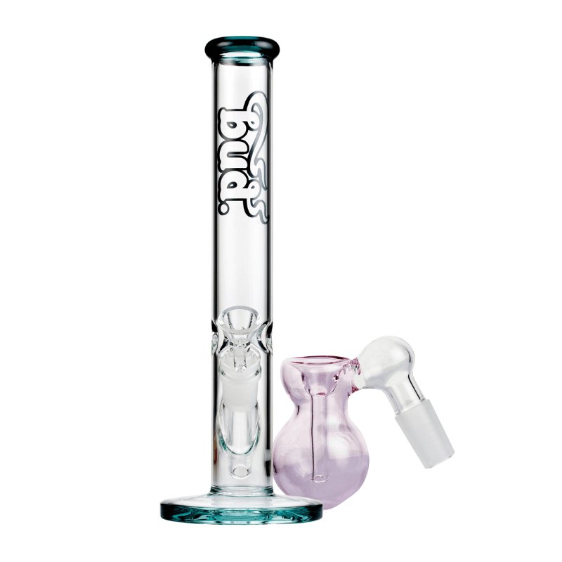 Bud Straight Tube Bong Bundle-Teal-Bulb-Ash-Catcher-Pink