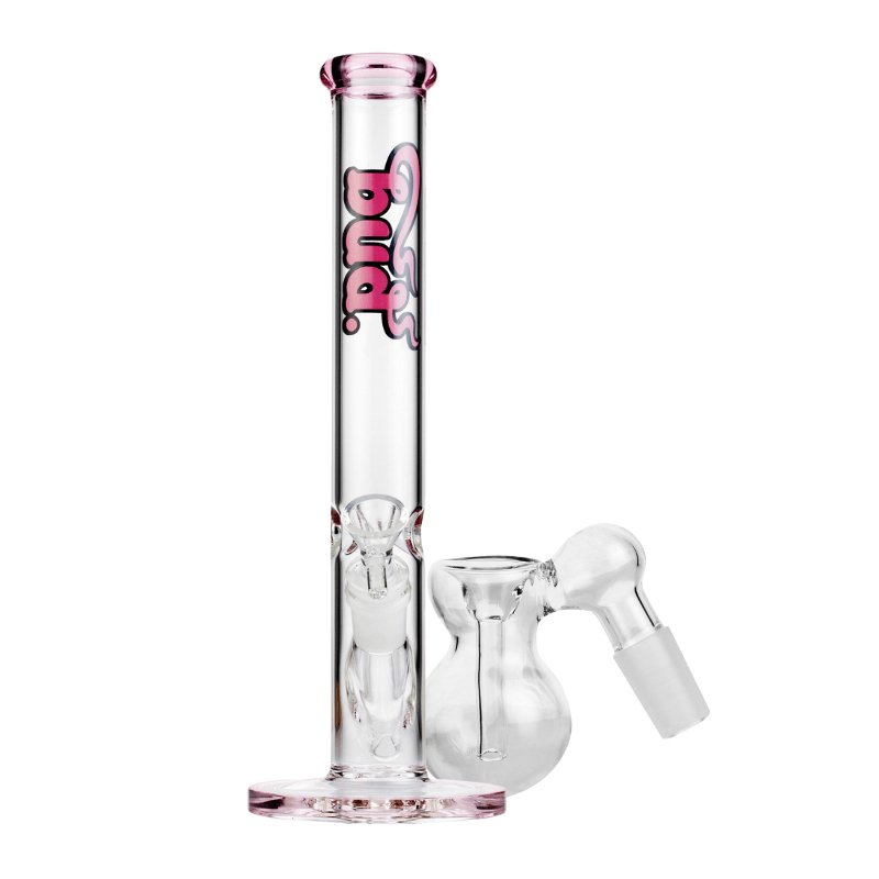 Bud Straight Tube Bong Bundle-Pink-Bulb-Ash-Catcher-Clear