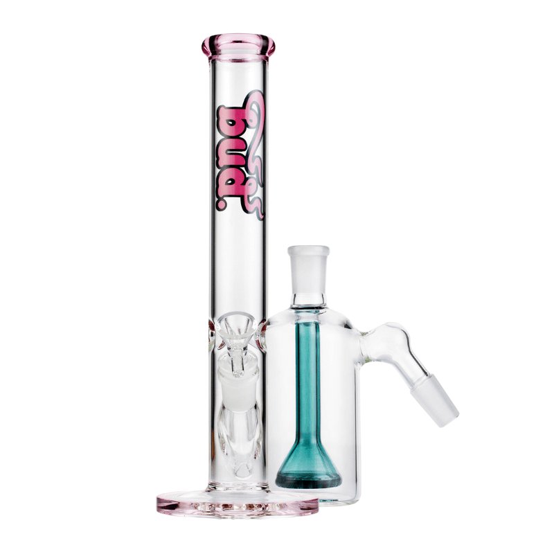 Bud Straight Tube Bong Bundle-Pink-Showerhead-Ash-Catcher-Teal