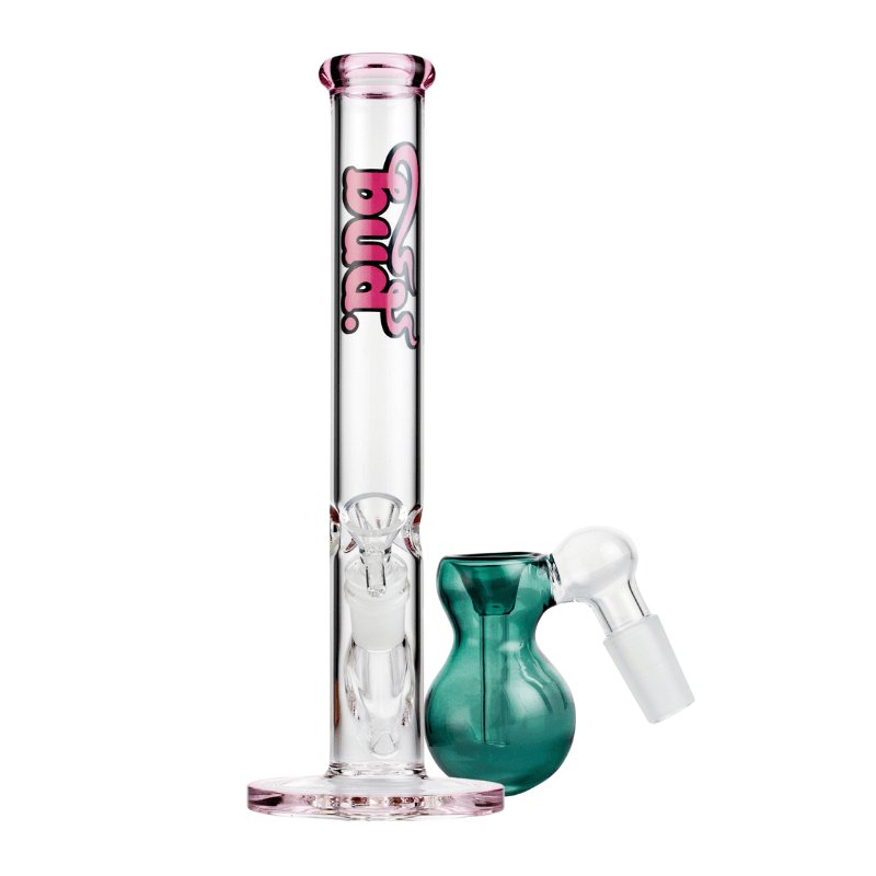 Bud Straight Tube Bong Bundle-Pink-Bulb-Ash-Catcher-Teal