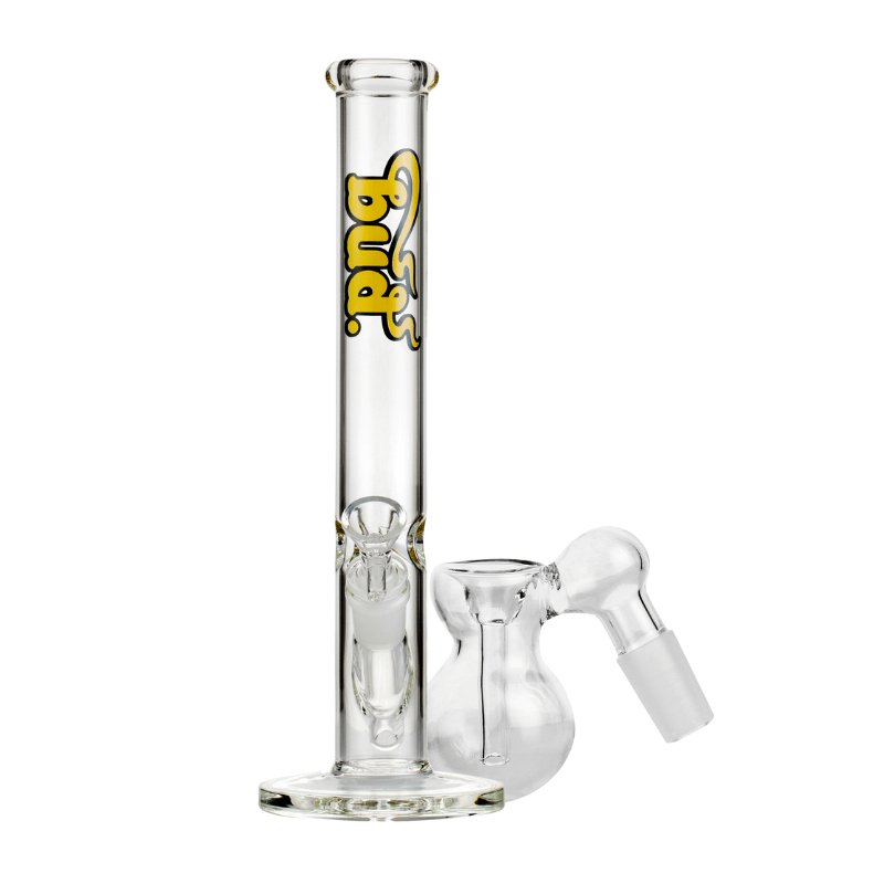 Bud Straight Tube Bong Bundle-Clear-Bulb-Ash-Catcher-Clear