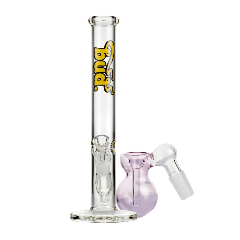 Bud Straight Tube Bong Bundle-Clear-Bulb-Ash-Catcher-Pink