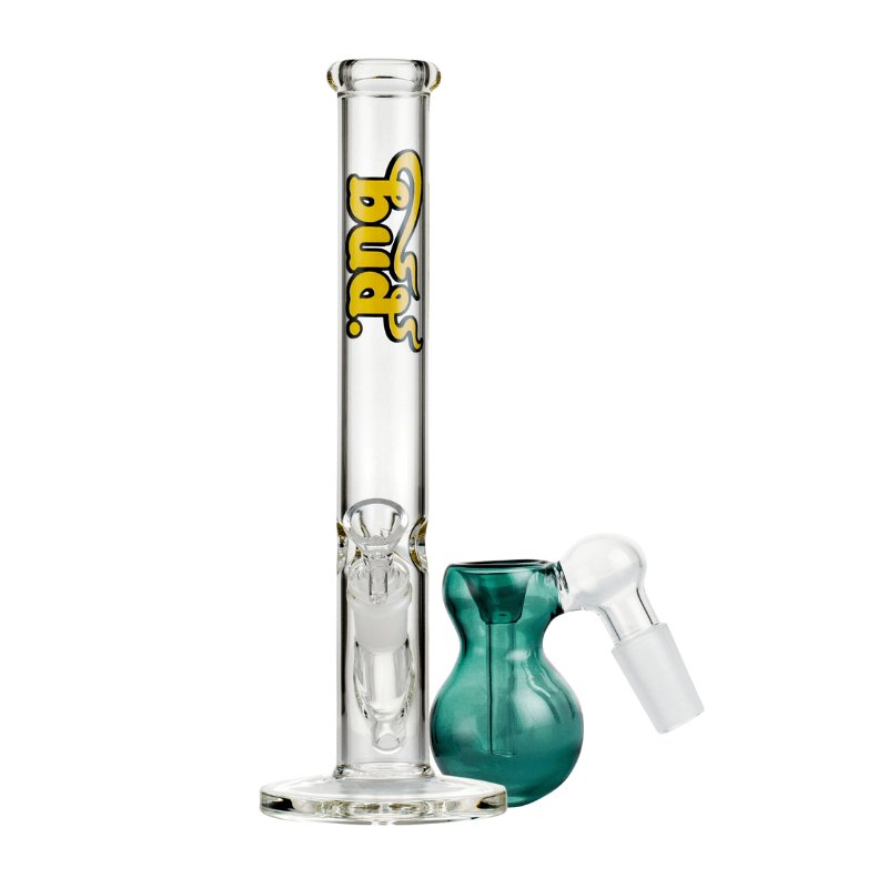 Bud Straight Tube Bong Bundle-Clear-Bulb-Ash-Catcher-Teal
