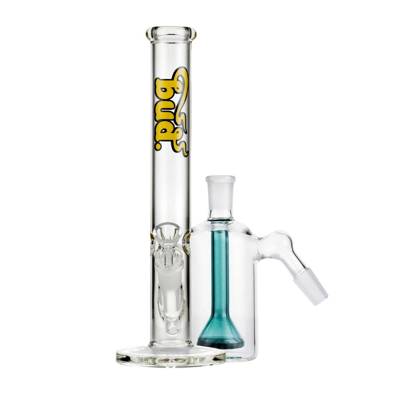 Bud Straight Tube Bong Bundle-Clear-Showerhead-Ash-Catcher-Teal