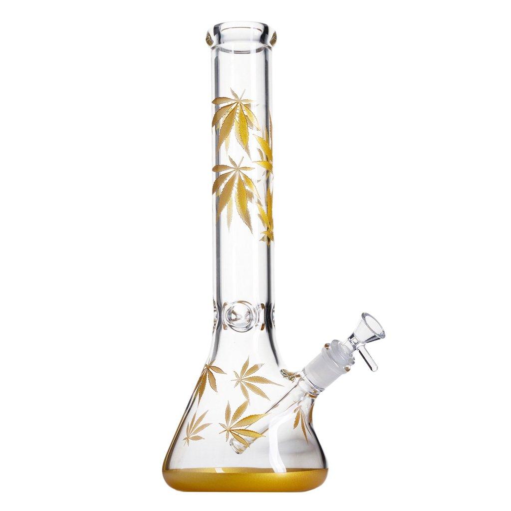 Bong Leaves Beaker Bong 38cm - Gold View Glass Bongs Australia