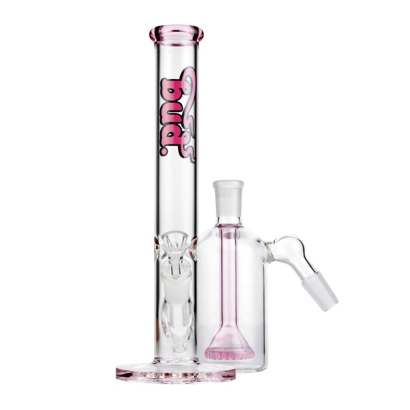 Bud Straight Tube Bong Bundle-Pink-Showerhead-Ash-Catcher-Pink