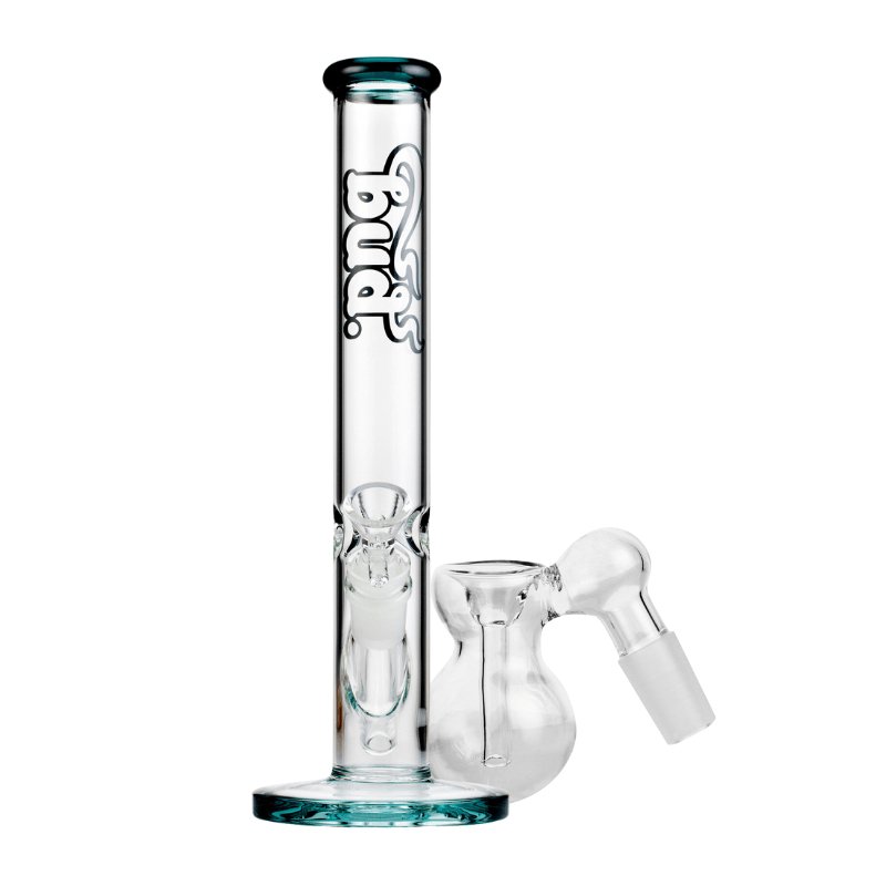 Bud Straight Tube Bong Bundle-Teal-Bulb-Ash-Catcher-Clear