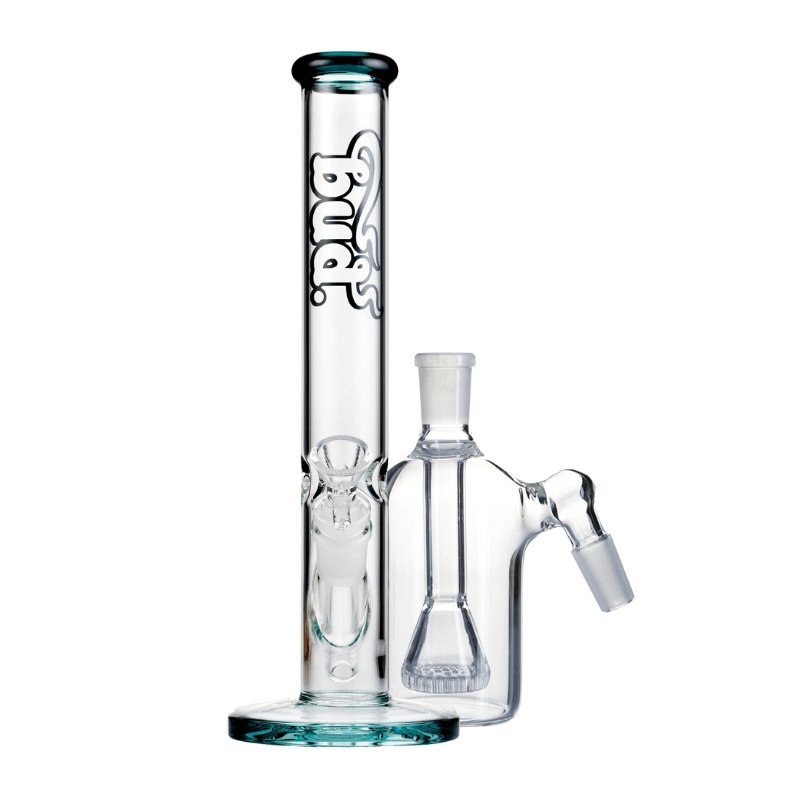 Bud Straight Tube Bong Bundle-Teal-Showerhead-Ash-Catcher-Clear